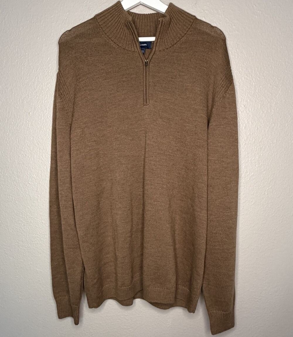 Faconnable Mens XL Brown Quarter Zip Pullover Sweater Fine Knit Lambswool